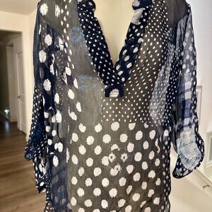 DVF Sheer Silk Patchwork Blouse | Size 0
